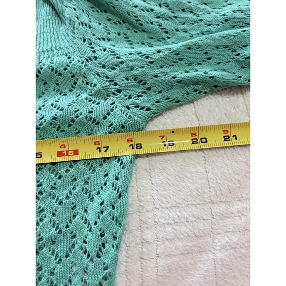Vintage 90's Y2K Crochet Cardigan Cropped Decree Size Large Green Cottagecore - Picture 9 of 9